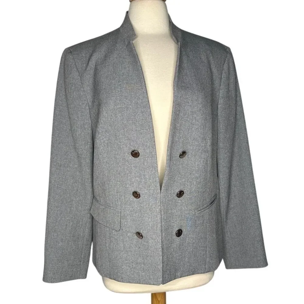 Anne Klein Grey Double Breasted Buttons Blazer Office Career Business Casual